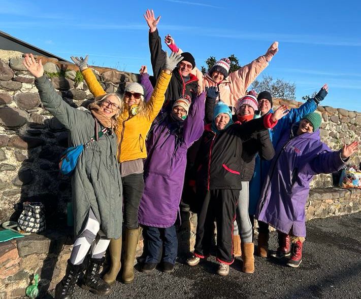 Happy winter group after cold sea swim